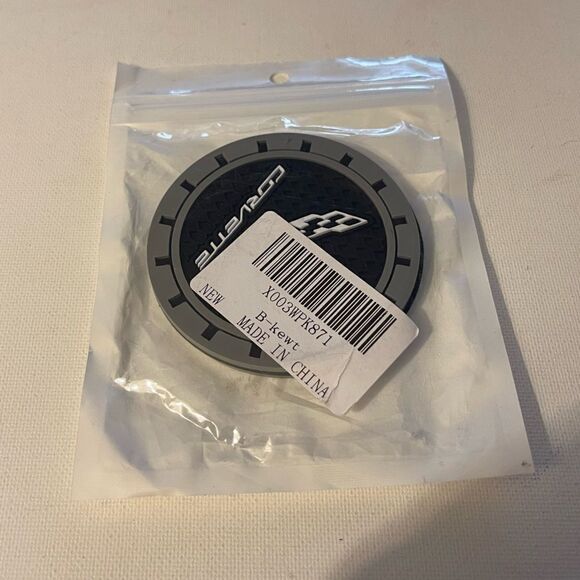 Corvette car cup Coasters in black and gray with logo Set of 2 NWT - Picture 2 of 4